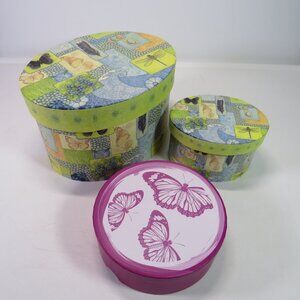 Spring (3) Gift Boxes Butterflies Blue, Green & Purple Storage Boxes